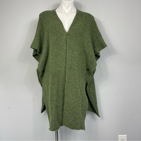 Eskandar Green Boucle Extrafine Wool Cashmere Tabard Cardigan Wrap Shawl Sweater - Picture 5 of 15